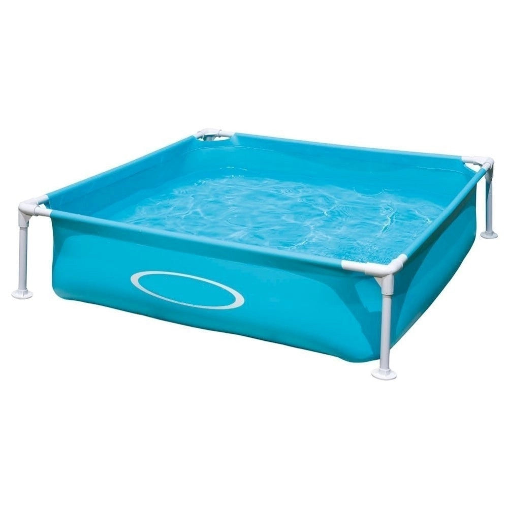Trade Shop - Piscina Quadrata Fuori Terra Per Bambini Baby Telaio In Acciaio Blu 122 Cm -