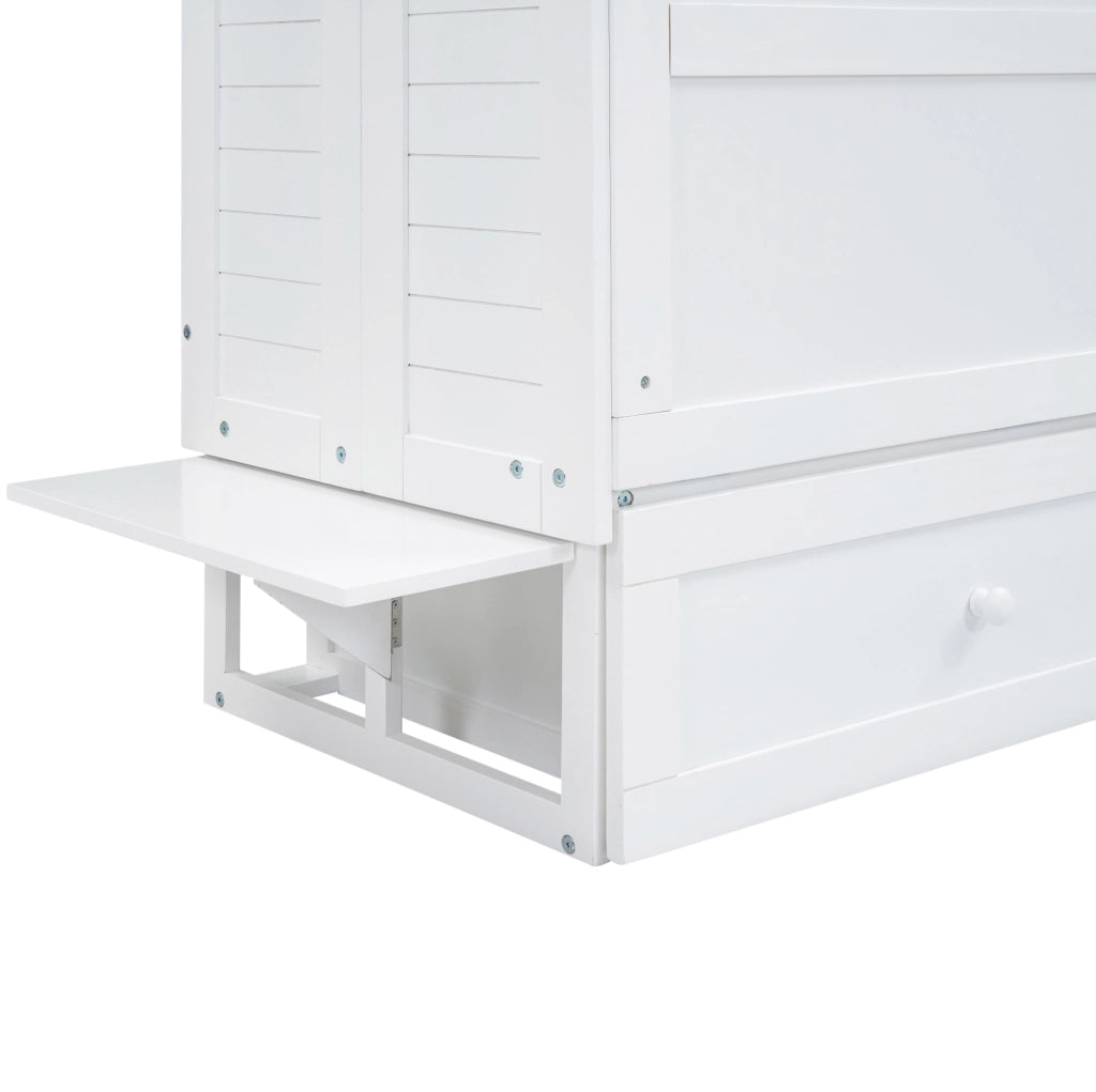Letto a scomparsa matrimoniale 140x200 cm con cassetto e mensole; bianco