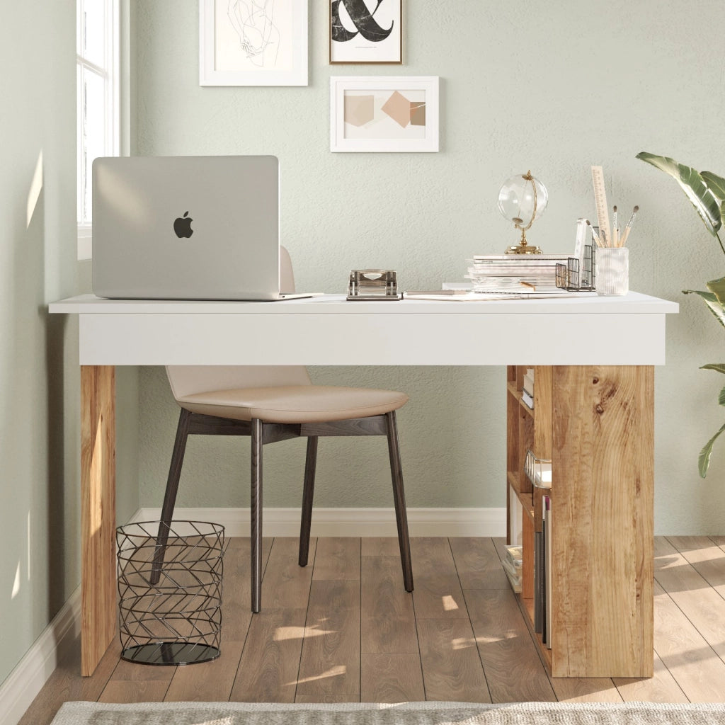 Scrivania in legno "CT5" - 129 x 120 x 72 cm - Pino atlantico bianco