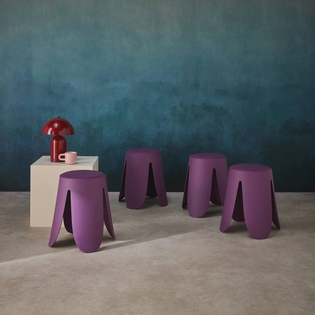 Set 4 sgabelli impilabili in ecopelle, viola