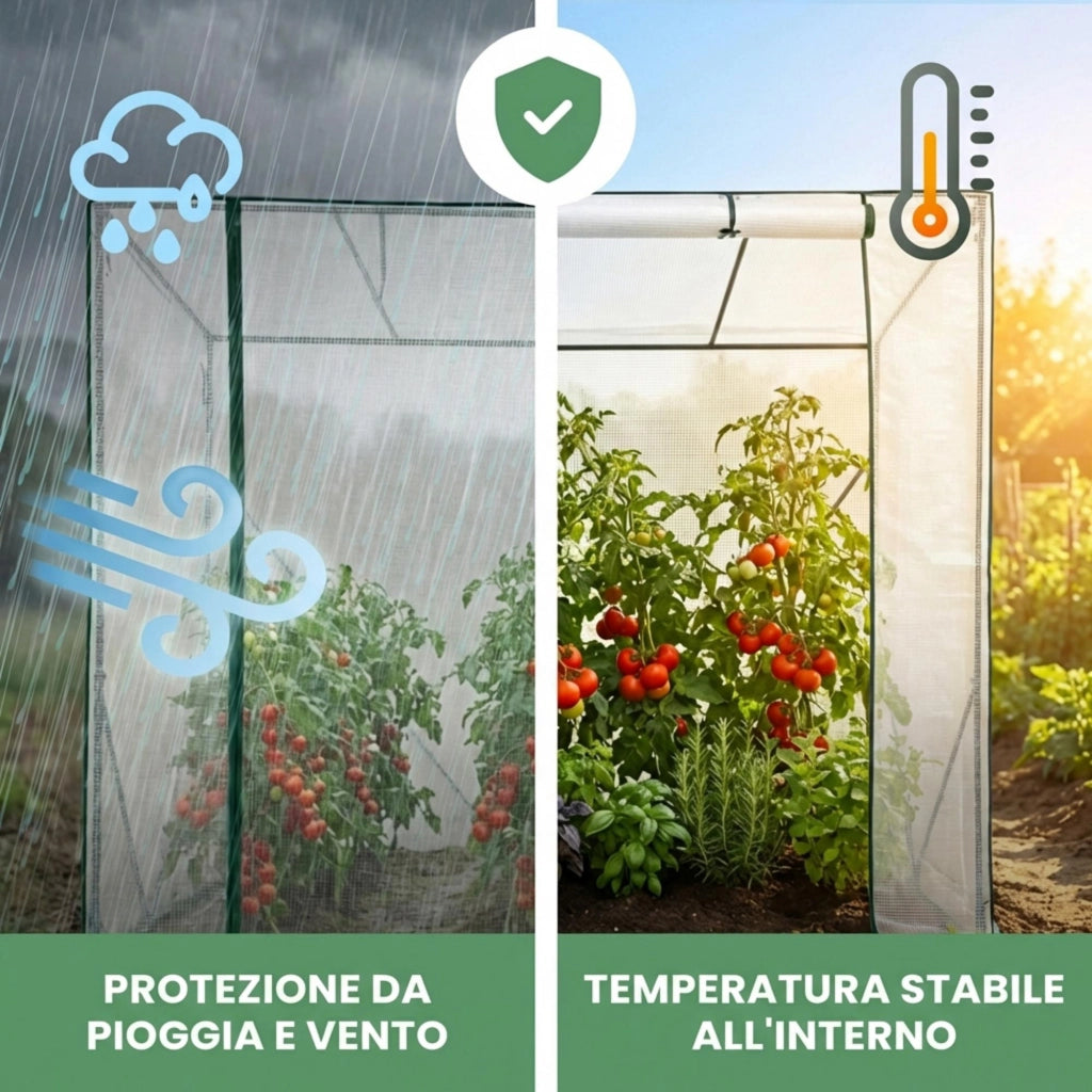 Serra da giardino a casetta con struttura in metallo e telo in PE 1 porta 2 finestre Bianco 202x80x170 cm