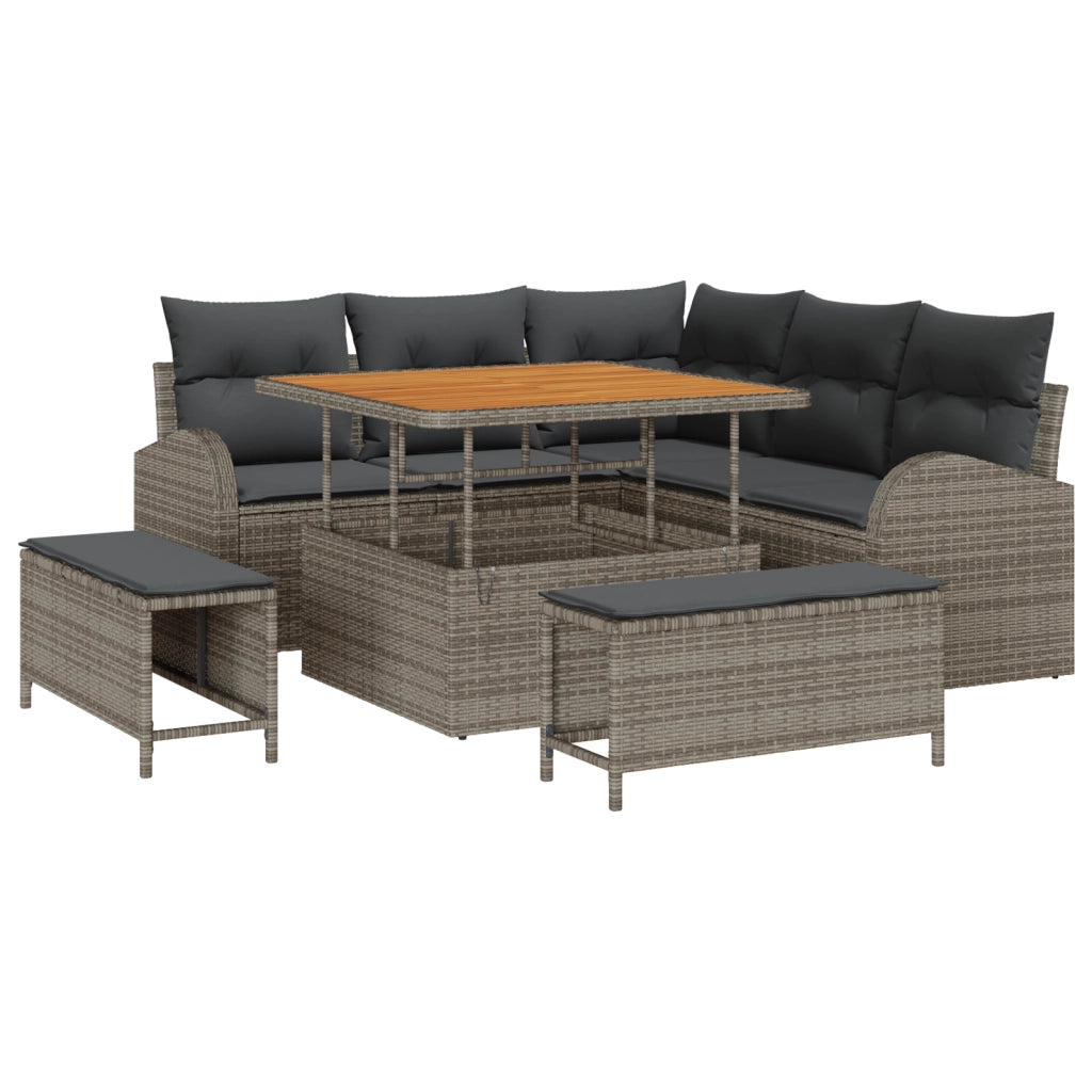 Set divani da giardino 8 pezzi con cuscini grigio in rattan polivinilico