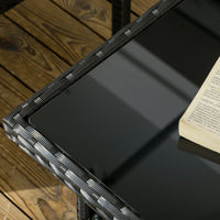 Set Salotto da Giardino Divano 2 Poltrone con Cuscini e Tavolino in Vetro in Rattan PE Nero e Grigio