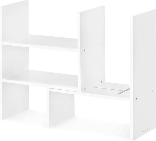 Organizzatore da scrivania in bambù flessibile con ripiani di archiviazione - Modulo di pulizia personalizzabile per scrivania - Bianco