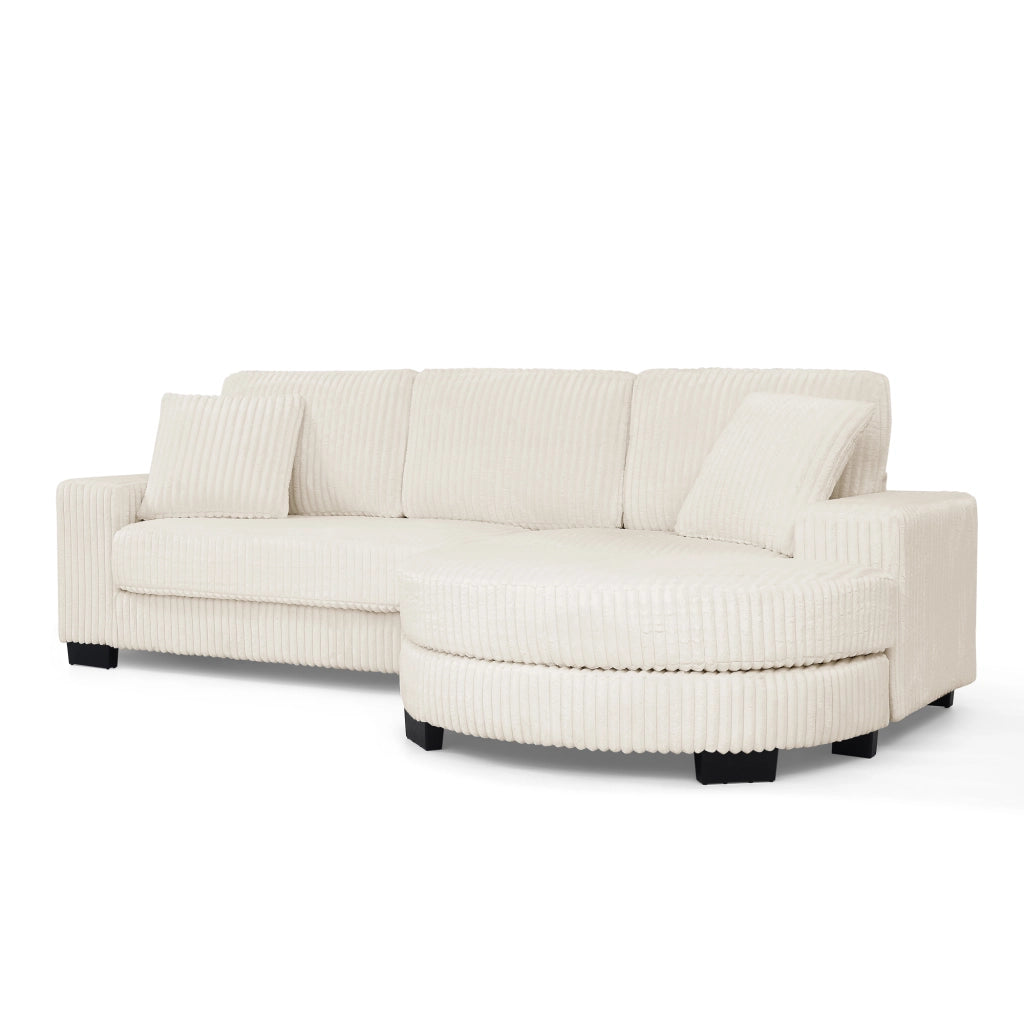 Divano angolare modulare 4 posti - con hocker ovale e 2 cuscini - in corduroy beige