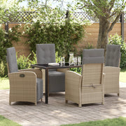 Set da pranzo da giardino 5 pezzi con cuscini in rattan beige