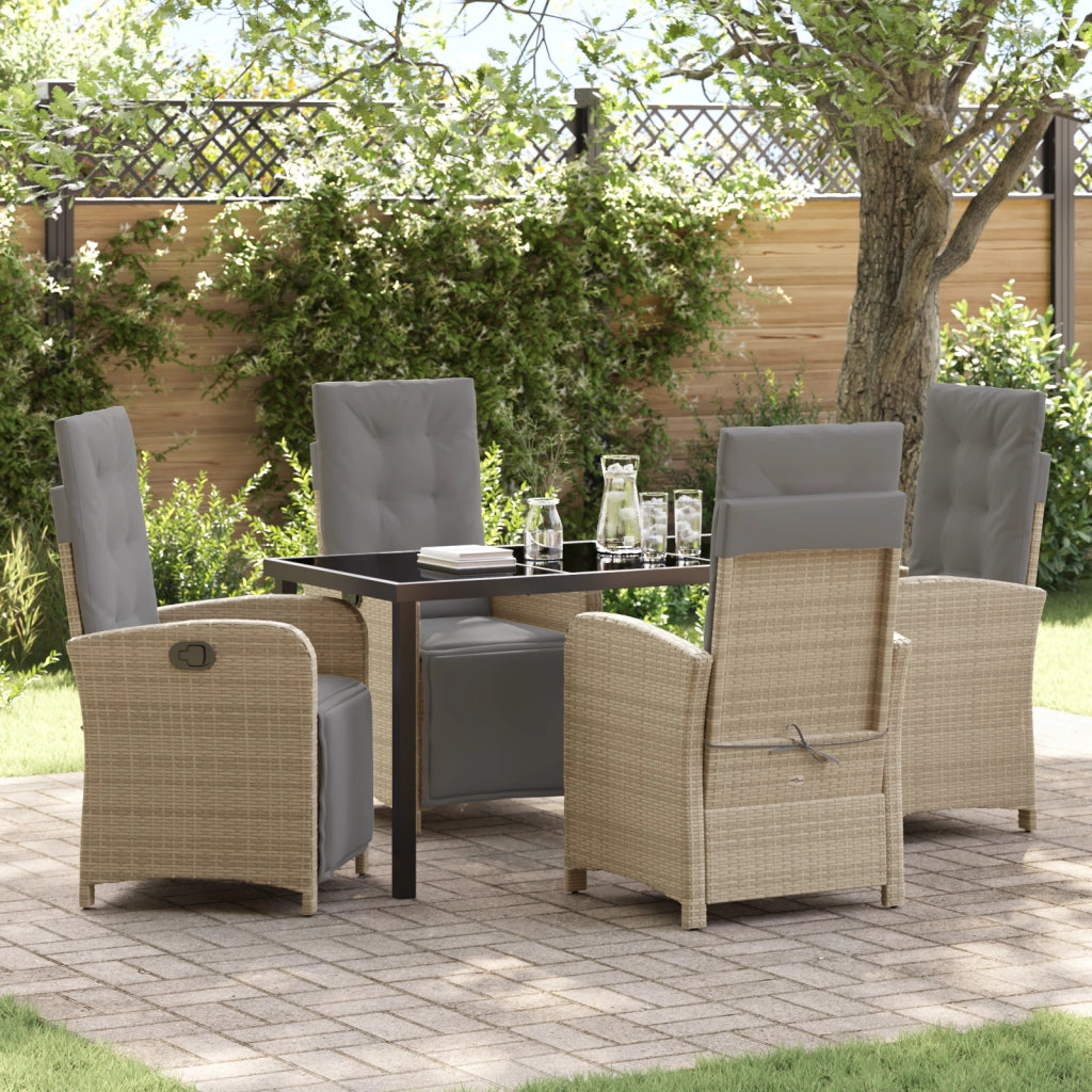 Set da pranzo da giardino 5 pezzi con cuscini in rattan beige