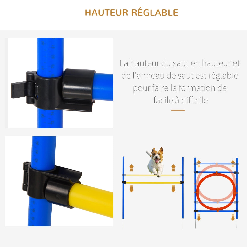 Set Attrezzatura Agility per Cani ¨C zephmum ¨C Pali Slalom, Ostacolo, Anello + Sacchetto Blu Giallo Rosso