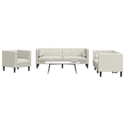 vidaXL Set Divani Chesterfield 3pz con Cuscini Crema Velluto