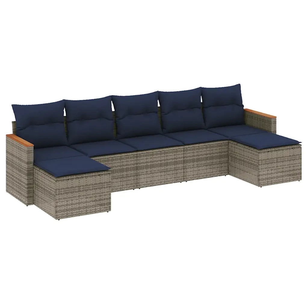 Set Divani da Giardino 7 pz con Cuscini Grigio in Polyrattan 3226236