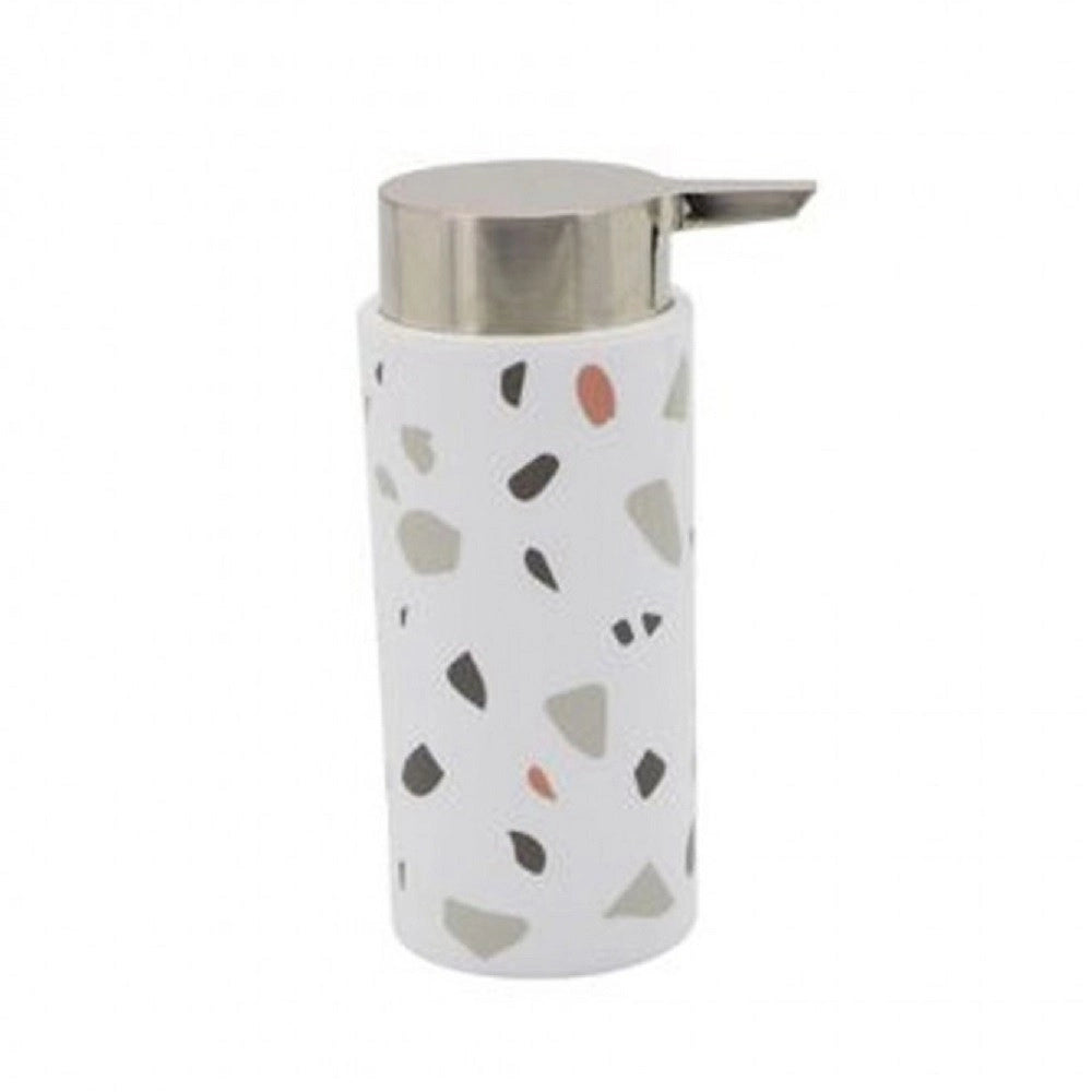 Trade Shop - Dispenser Portasapone Cilindrico Graniglia Bianco Multicolore In Plastica 69839 -