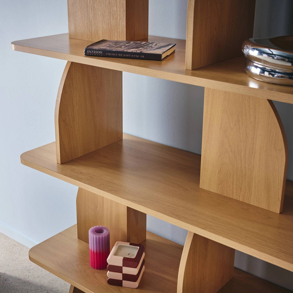 Libreria esotica in legno a 5 livelli, quercia