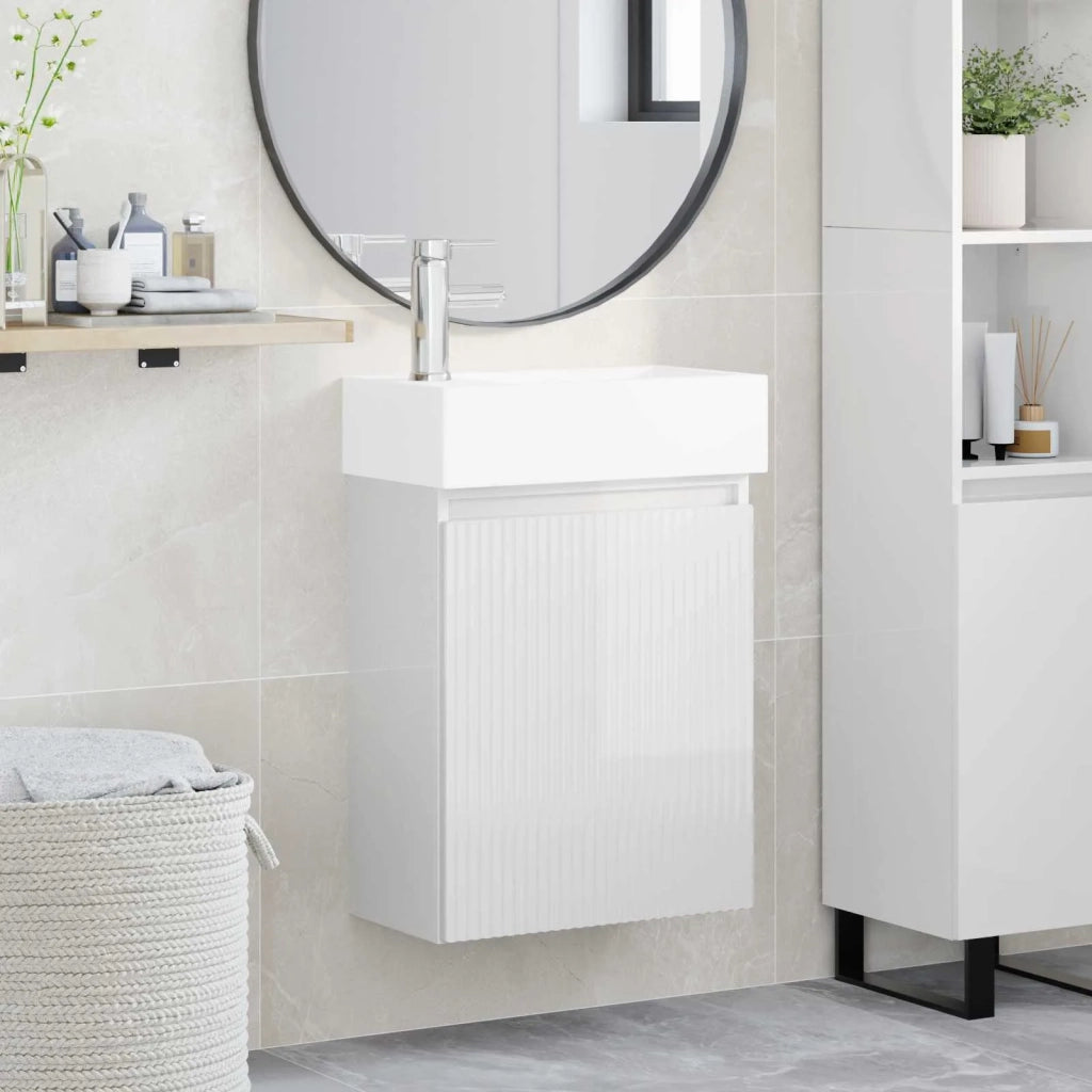 Mobile bagno con rubinetto Bianco Lucido 45,5 x 22,5 x 84 cm
