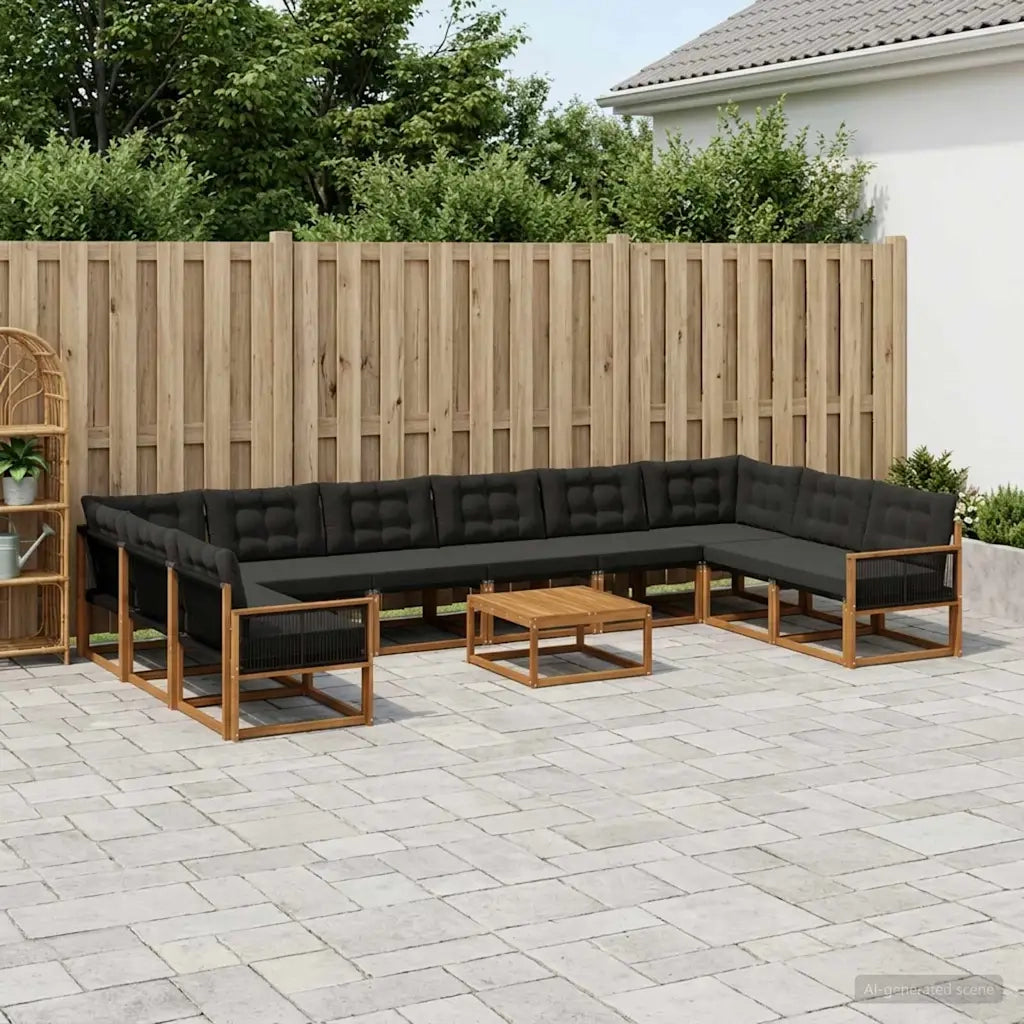 Set di divani da esterno con cuscino 11 pcs Naturale e Nero 3381728