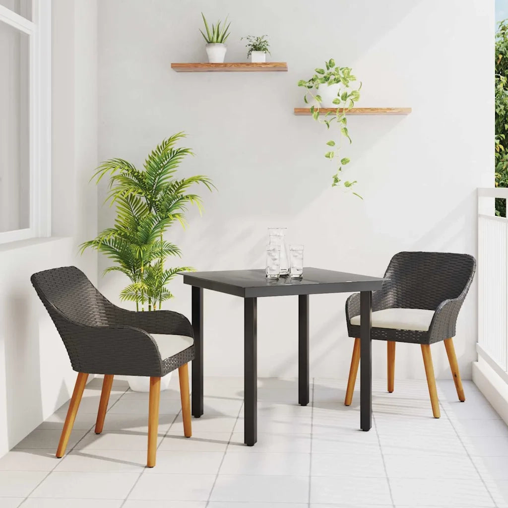 Set da Pranzo per Giardino con cuscino 3 pcs Nero polyrattan 3261670