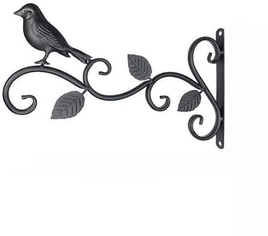 Set di ganci per piante da esterno, ganci decorativi metallici per piante da appendere, beccucci per uccelli, lampioni - Nero 2 - 30*19cm