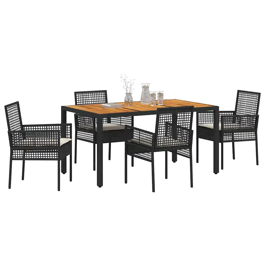 Set da Pranzo per Giardino 5 pcs Nero polyrattan 3334903