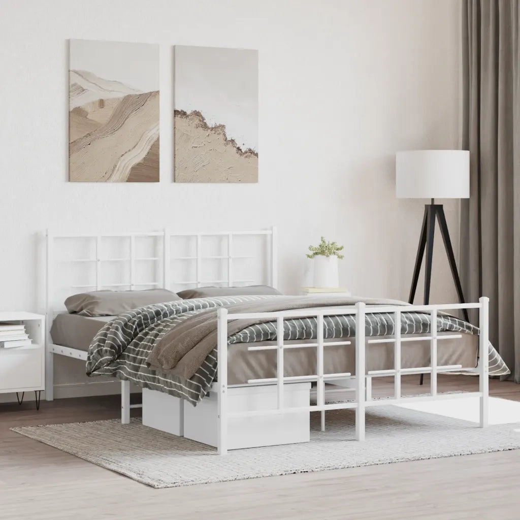 Letto matrimoniale | Letto per adulti | Giroletto con Testiera e Pediera Metallo Bianco 140x200 cm