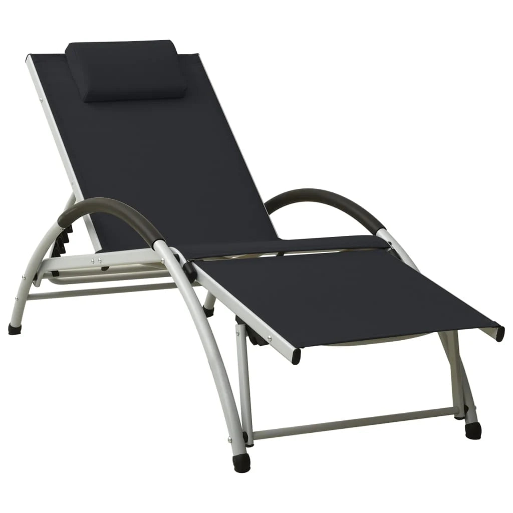 Lettino prendisole sedia a sdraio lettino prendisole letto da giardino mobili da esterno per patio con cuscino in textilene nero 02_0012563