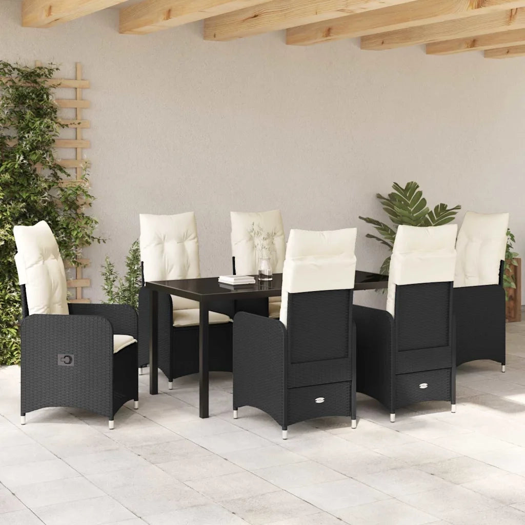 Set da Pranzo per Giardino con cuscino 7 pcs Nero polyrattan 3379636
