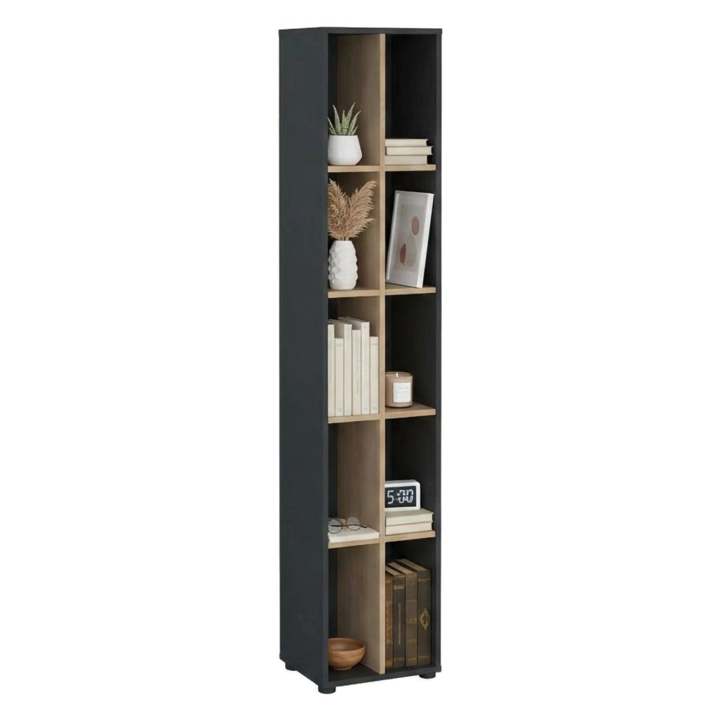 Libreria Erevan, Scaffale da ufficio, Mobile portalibri, Biblioteca, 41x34 h205 cm, Rovere e Grigio