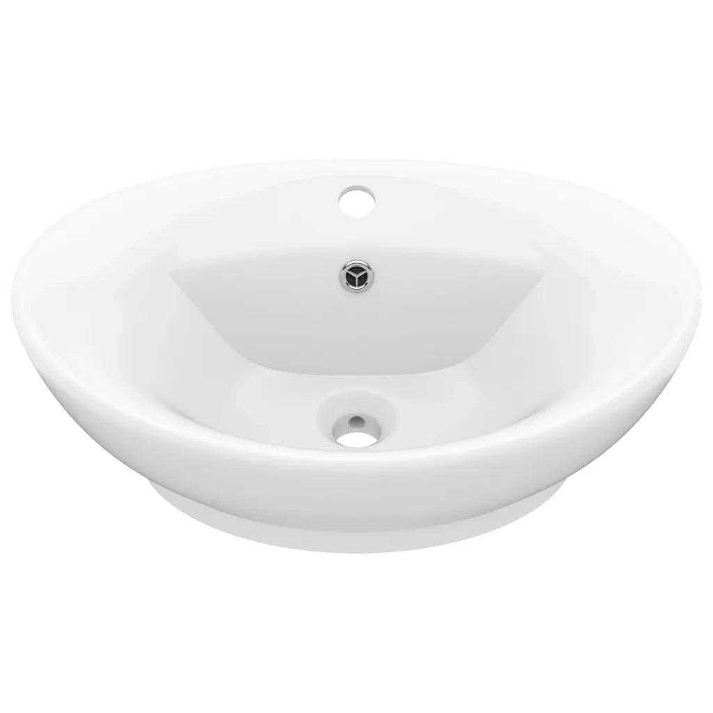 Lavandino con Troppopieno Ovale Bianco Opaco 58,5x39cm Ceramica cod mxl 40953