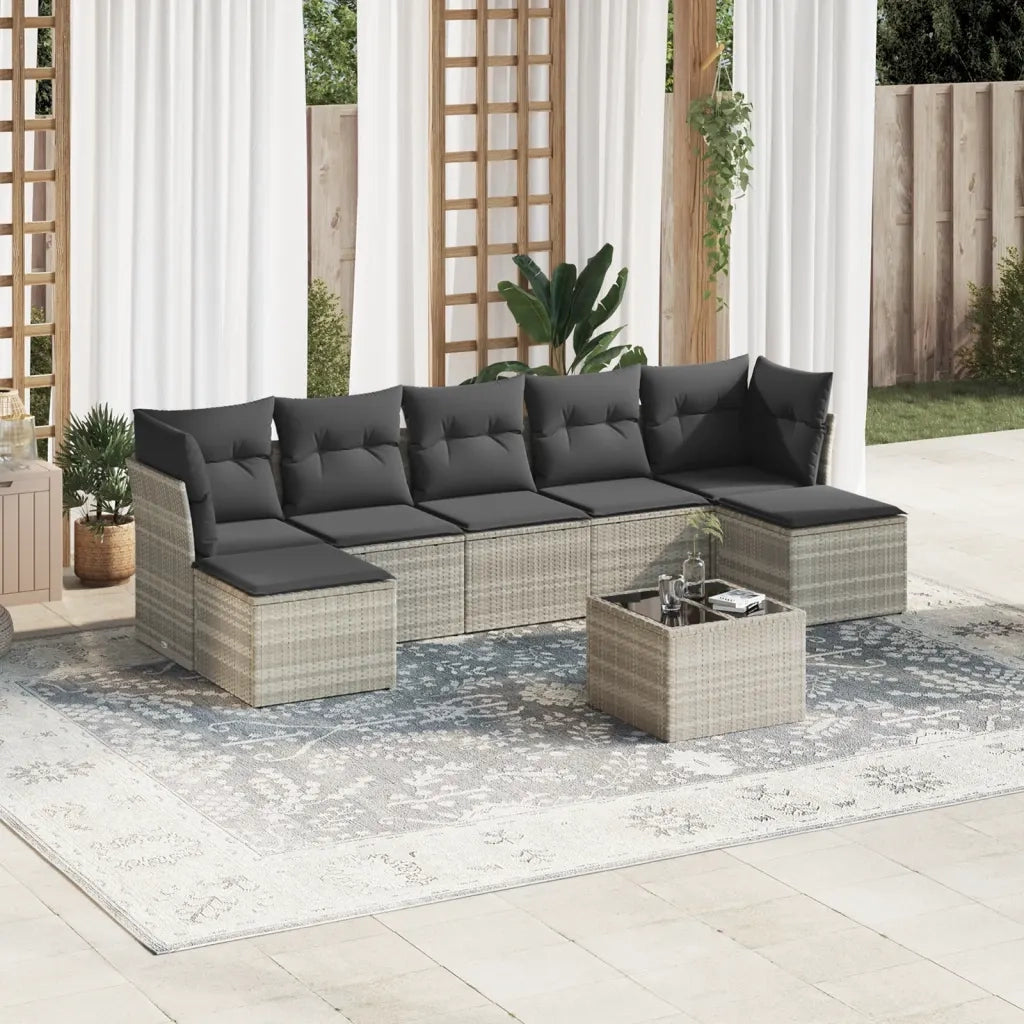 vidaXL Set Divano da Giardino 8pz con Cuscini Grigio Chiaro Polyrattan