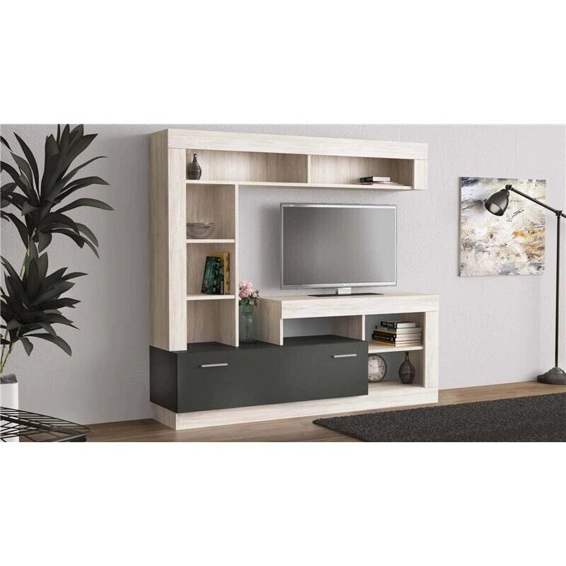 LEONARD PARETE SOGGIORNO ANTRACITE E PINO CHIARO 170 X 42 X H170 CM