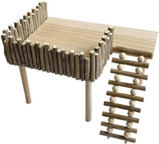 Piattaforma per Gatti in Legno con Scaletta per Arrampicata - Accessori per Gabbie - Giocattolo per Gatti con Piattaforma Verticale