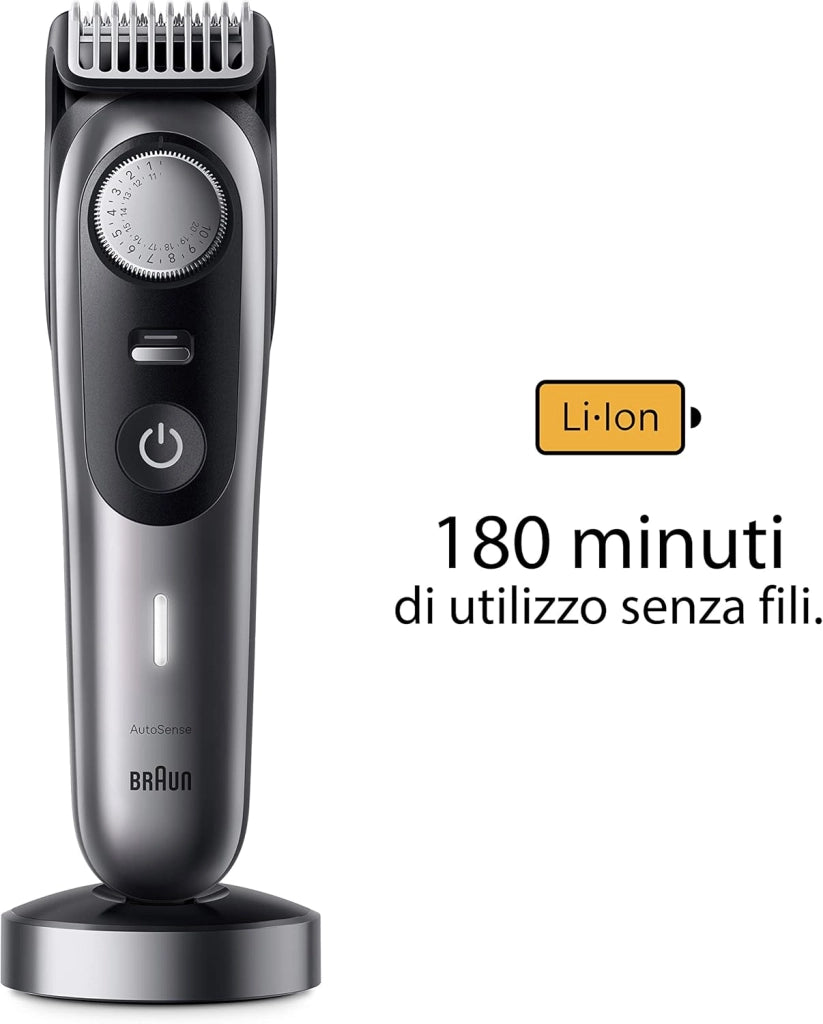 Braun Serie 9, Regolabarba Uomo, Rasoio Elettrico Barba con Lama Barba Problade e Strumenti Professionali, 40 Lunghezze, Base di Ricarica e Custodia Esclusiva, Bt9440 Grigio
