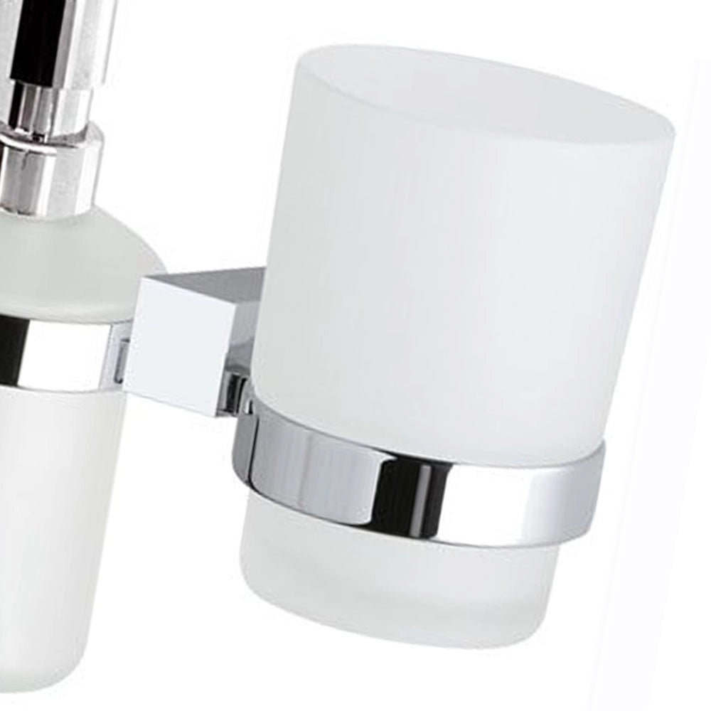 Supporto da muro doppio con portabicchiere e dispenser sapone - serie sq