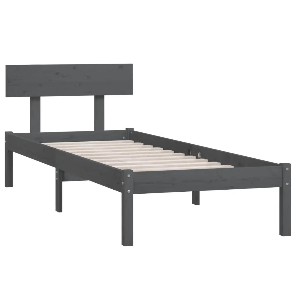Letto singolo | Letto per adulti | Giroletto Grigio in Legno Massello di Pino 90x190 cm Single