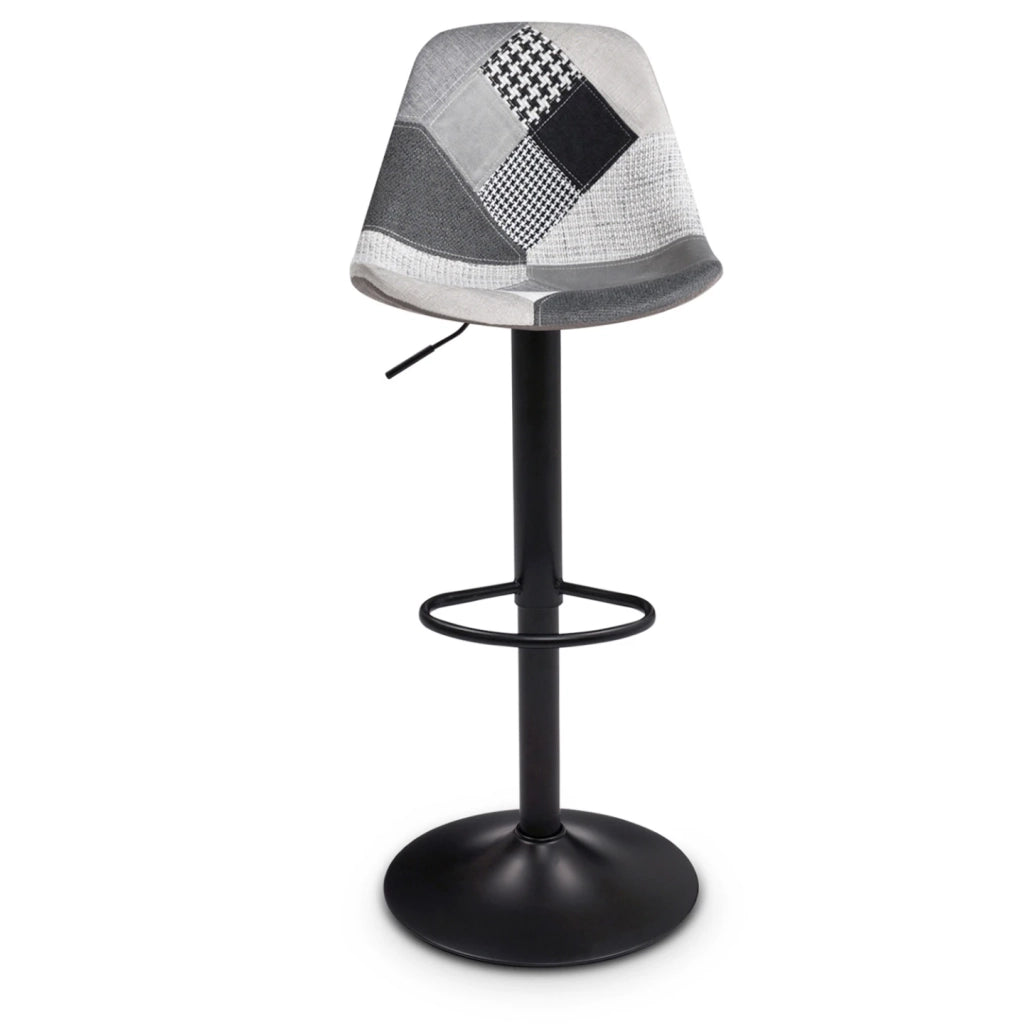 IDMarket - Lote de 4 taburetes de bar KARL patchwork negro, gris y blanco con patas negras