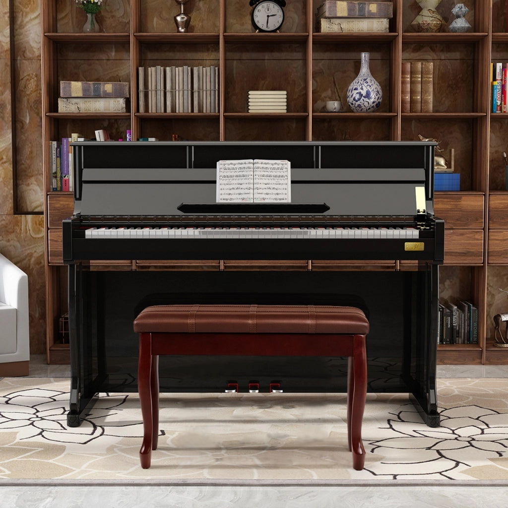 Sgabello di legno per pianoforte, Panca per pianoforte con cuscino imbottito Marrone