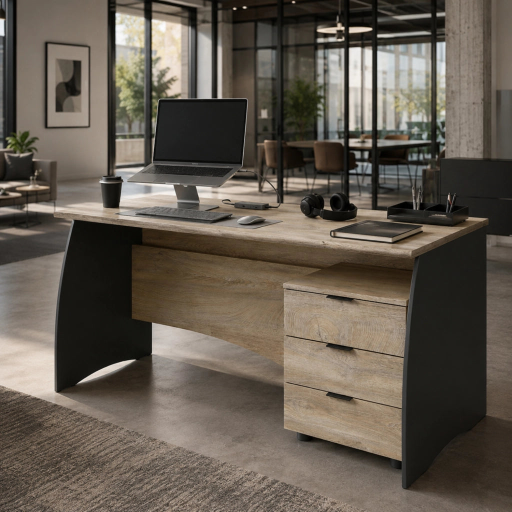 Scrittoio Con 3 Cassetti Scrivania Da Studio O Ufficio Mobile Desk Ideale Per Soggiorno E Sala Da Pranzo 136 X 74 X 67 Cm Grigio E Rovere