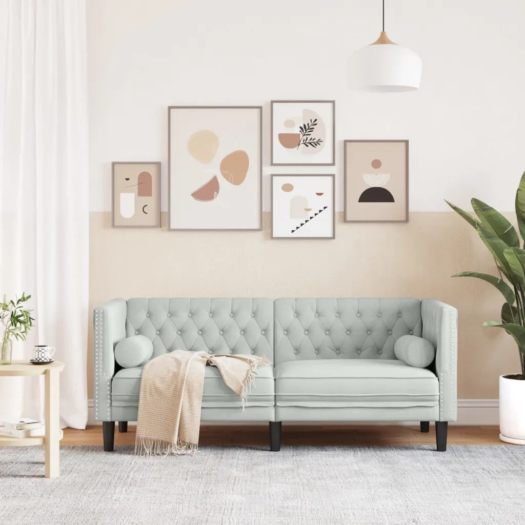 Divano Chesterfield con Rinforzi 2 Posti-Sofa 2 Posti-Divanetto Grigio Chiaro Velluto