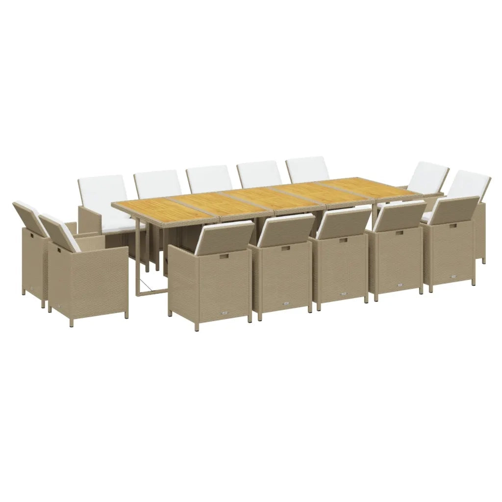 Set da Pranzo da Giardino 15 pz con Cuscini in Polyrattan Beige 3095609