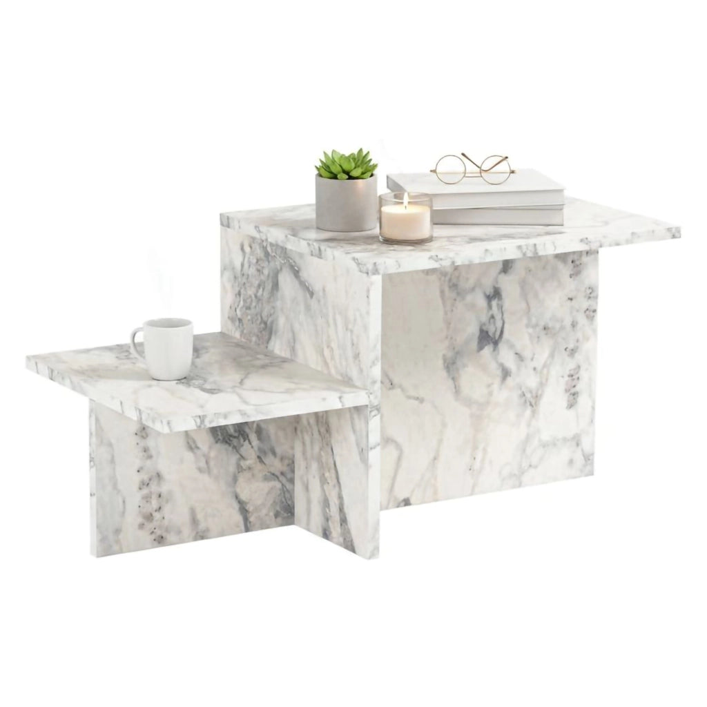 Tavolino da salotto Varian, Tavolo basso da caffè, Portariviste per divano, Ripiano da soggiorno, 80x40 h40 cm, Marmo