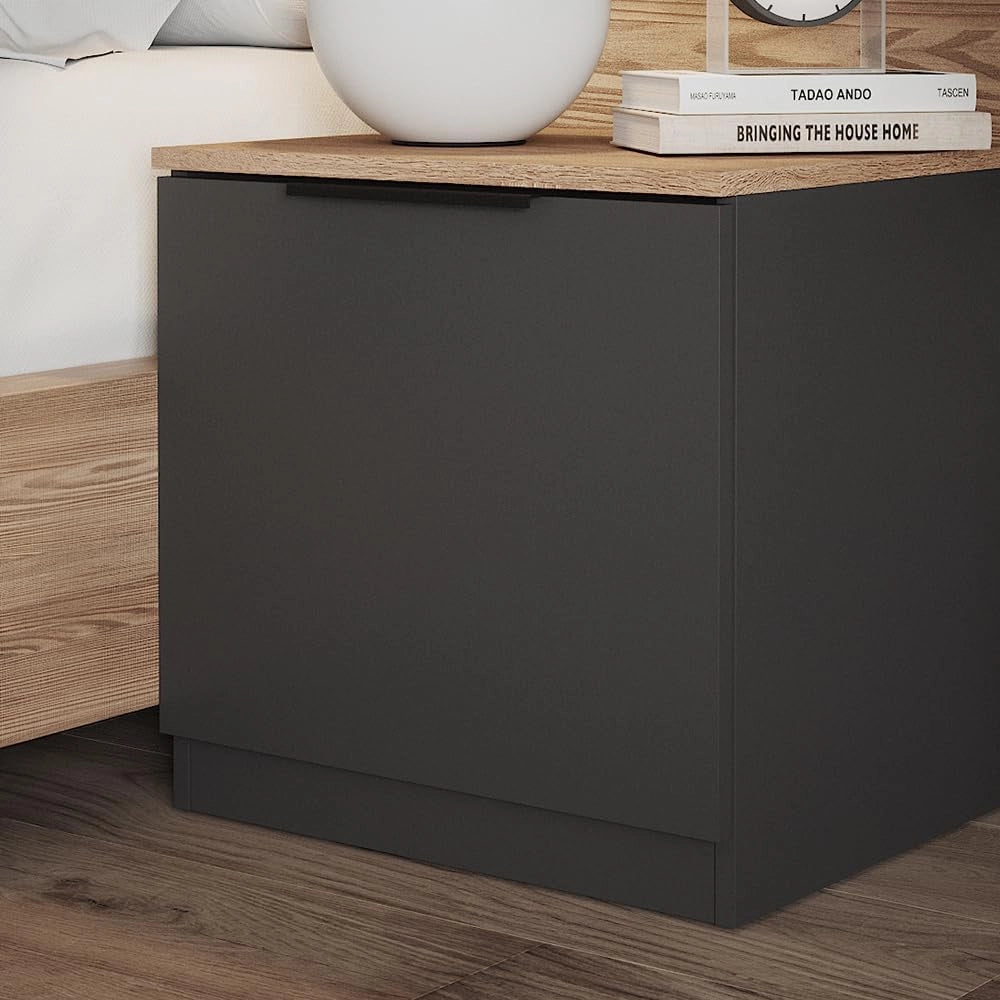 Comodino camera da letto Betti, Antracite/Sonoma, 50 x 50 cm, per riporre oggetti di uso quotidiano e combinabile