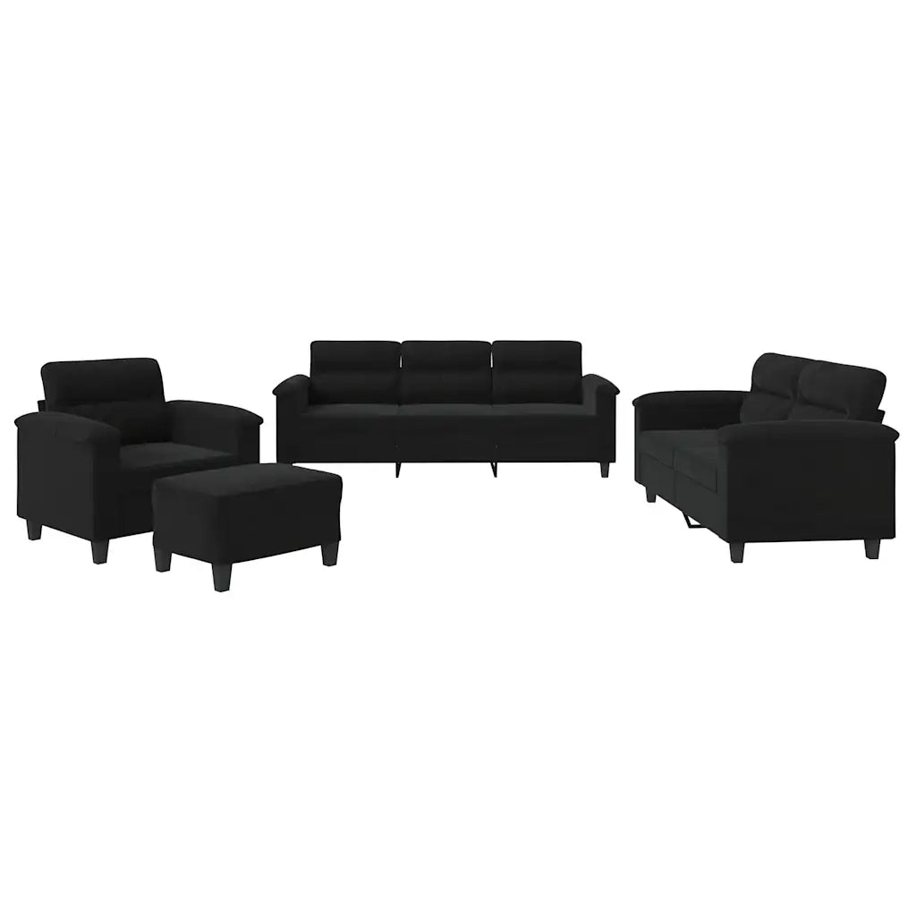 vidaXL Set Divani 4 pz con Cuscini Nero in Tessuto Microfibra