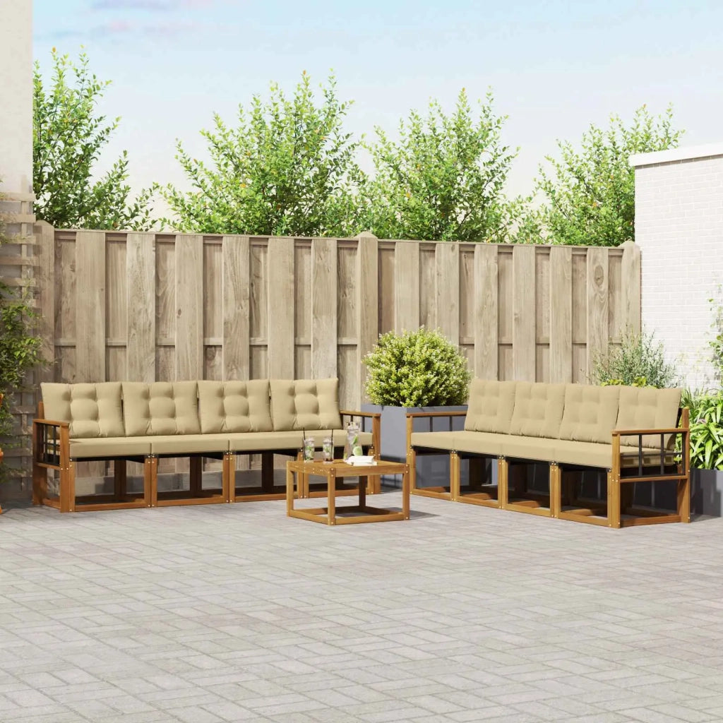 Set di divani da esterno con cuscino 9 pcs Naturale e Beige