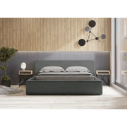 Letto contenitore VELORA – Ardesia bouclé – 180x200 cm – Tessuto velluto morbido – Rete sollevabile – Contenitore integrato