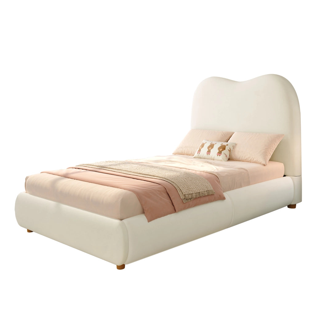 Letto imbottito per bambini 90 x 200 cm con contenitore, rete a doghe, testiera imbottita e rivestimento in velluto beige
