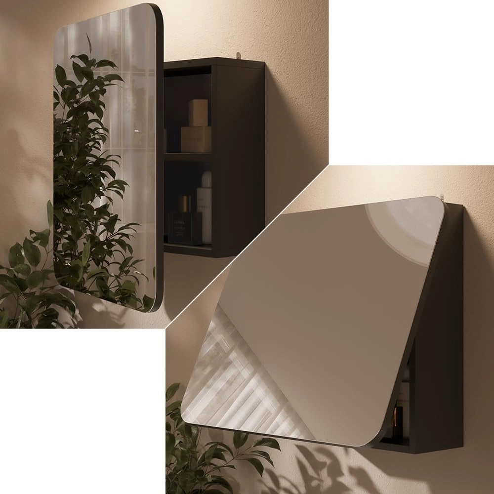Specchio contenitore bagno Zino, Antracite, 60 x 50 cm con ripiani