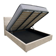 Letto contenitore matrimoniale 160x190 cm con rete ortopedica a doghe, tessuto Enjoy, made in Italy - 02 Camel