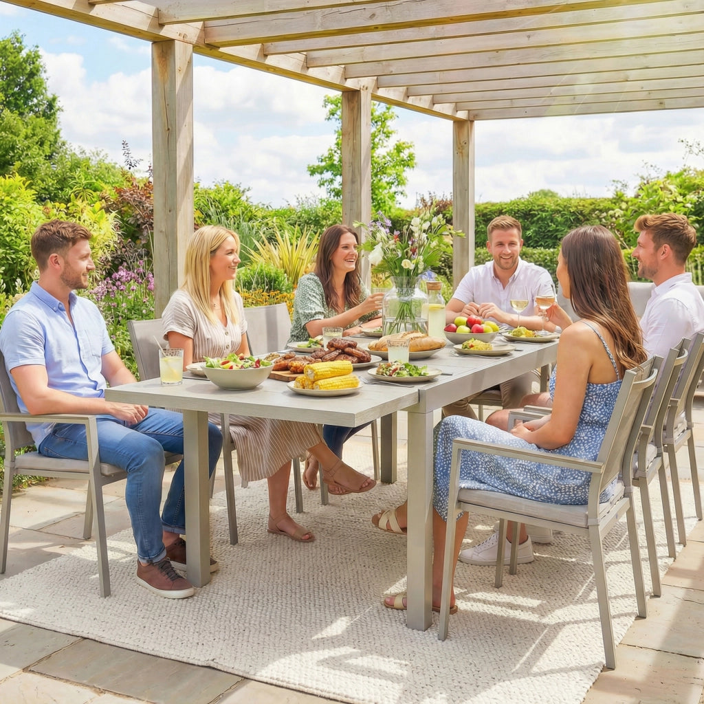 Tavolo da Giardino Allungabile 154-214x85x75 cm per 8-10 Persone in Alluminio e Acciaio Grigio Chiaro
