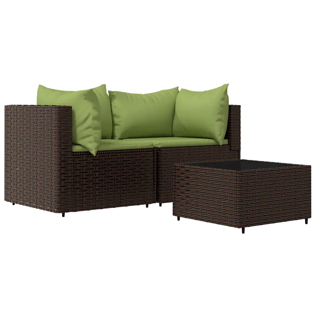 Set Mobili da Giardino 3 pz con Cuscini in Polyrattan Marrone CFW9585592