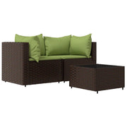 Set Mobili da Giardino 3 pz con Cuscini in Polyrattan Marrone CFW9585592