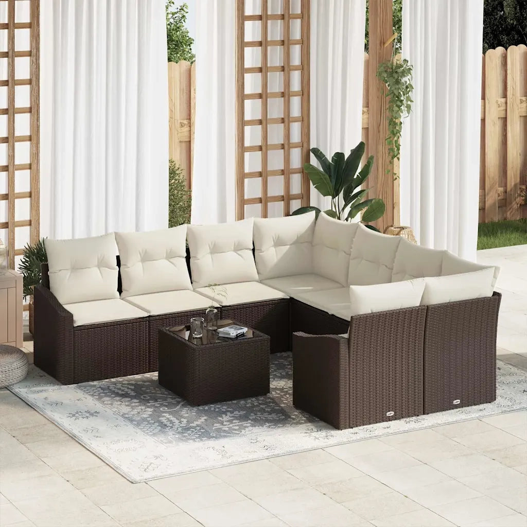 Set di divani con cuscino 9 pcs Marrone e Crema polyrattan 3346658