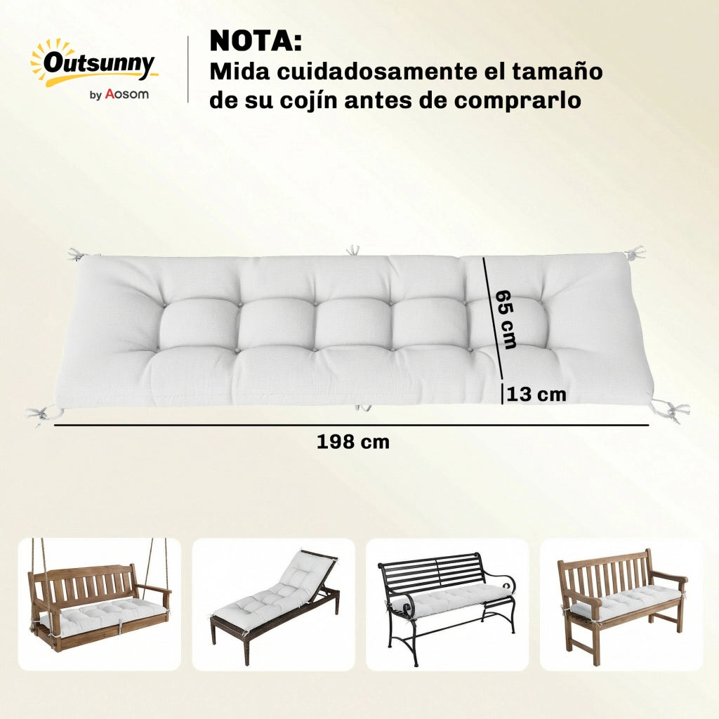 Cuscino per Panchina Esterno con Cinghie ¨C zephmum ¨C Crema 198x65x13 cm